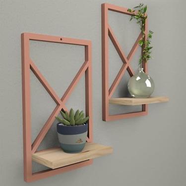 Imagem de Prateleira Estilo Industrial 23x37 Cm Modelo Quadro Ideal Para Sala Quarto Cozinha E Banheiro(ROSE GOLD,2)