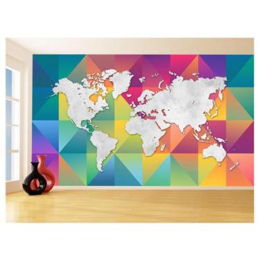 Imagem de Papel De Parede Mapa Mundi Concreto Arte Cores 3,5M Nmu55 - Você Decor