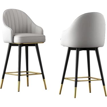 Imagem de Conjunto De 2 Bancos De Bar Ergonômicos, Bancos De Bar Estofados Com Pernas Cromadas Pretas, Bancos De Bar Giratórios De Couro, Cadeiras De Bar De Altura De Balcão, Black,chrome, 65CM