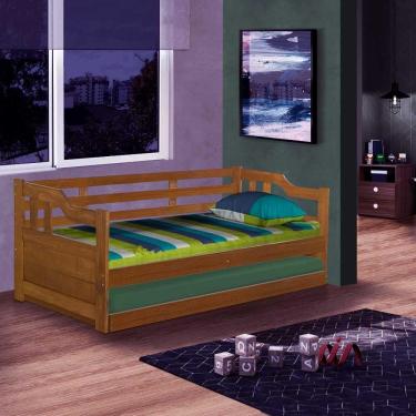 Imagem de Estofado Cama 2 Lugares Solteiro Madeira Maciça Castanho Benjamim Jm Móveis