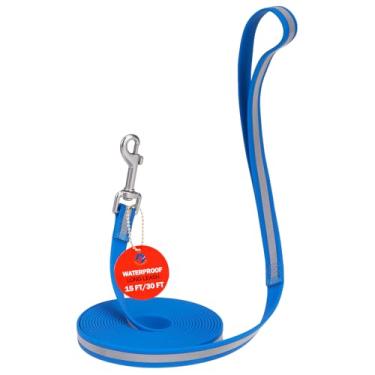 Imagem de DILLYBUD Coleira refletiva à prova d'água para treinamento – guia de linha longa resistente com alça de 15 pés/30 pés para cães pequenos, médios e grandes, acampamento ao ar livre, caminhadas e