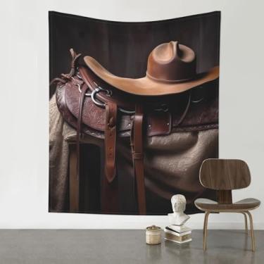 Imagem de Sela de cavalo com um chapéu de cowboy tapeçaria selvagem tapeçaria de parede tapeçaria decorativa de parede tapeçaria estética cortina decoração de casa tapeçaria para quarto dormitório sala de estar