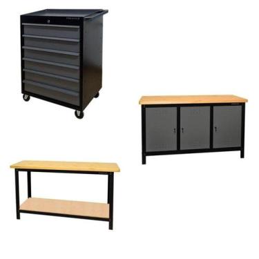 Imagem de Conjunto 1 Carro Profissional 6 Gavetas 2 Bancadas 150cm para Ferramen