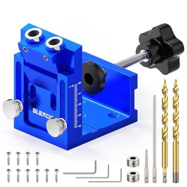 Imagem de BLEKOO Kit de gabarito de orifício de bolso, sistema de gabarito de orifício de bolso para furos angulares de 15°, guia de broca de gabarito para marcenaria para juntas de cavilha precisas, gabarito