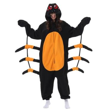 Imagem de Supodon Macacão adulto de aranha fantasia de Halloween cosplay animal de pelúcia roupa de dormir unissex macacão para mulheres e homens, Preto, M