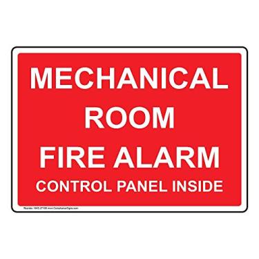 Imagem de ComplianceSigns. Com Placa interna do painel de controle de alarme de incêndio para sala mecânica, plástico de 25,4 x 17,8 cm para segurança contra incêndios/equipamentos, feita nos EUA
