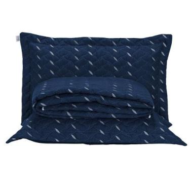 Imagem de Cobre Leito Casal Padrão Heitor Bordado Hipercal 400 Fios 3 Peças - Az