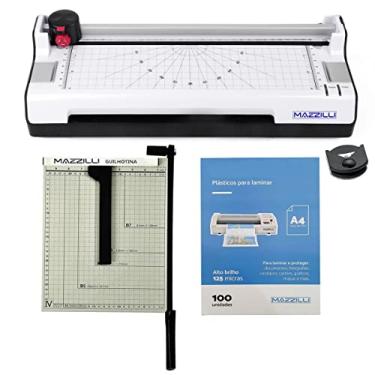 Imagem de Kit Plastificadora Refiladora 3x1 A4 + Guilhotina Cortadora Com Trava + 100 Plástico Alto Brilho P/Plastificar Kp10 (110)