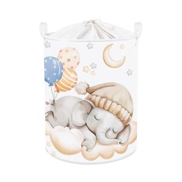 Imagem de Clastyle Cesto de roupa suja para bebês de animais dormindo, cesta de armazenamento para meninos, meninas, caixa de brinquedos dobrável, organizador de roupas para quarto de bebê, elefante, 36 x 45 cm