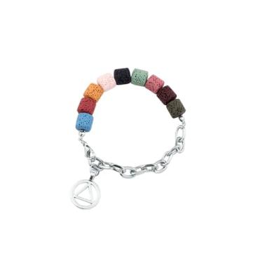 Imagem de Febremdy Pulseira AA de pedra vulcânica com joia de recuperação de corrente de pedaços presente de sobriedade, One Size, Aço inoxidável, Sem Pedra Preciosa
