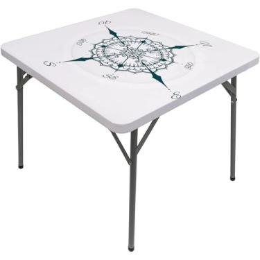 Imagem de Bússola quadrada para mesa, desenho de arranjo floral Windrose desenhada à mão, estampa de tema de barco, borda elástica, adequada para piquenique de festa na cozinha, adequada para mesa quadrada de