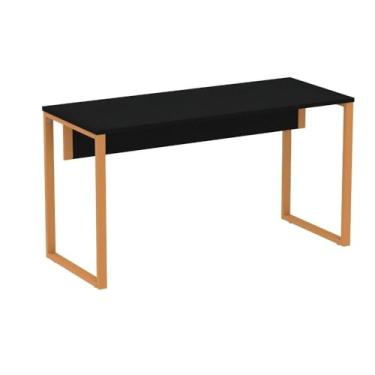Imagem de Mesa Escritório P25 Tub Pandin 150 cm (larg) x 70 cm (prof) Tampo Mdp Preto Pé Aço Tubular Laranja