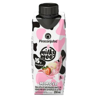 Imagem de Bebida Láctea Piracanjuba Milky Moo Mimosa Sabor Brigadeiro Branco com Morango 250ml