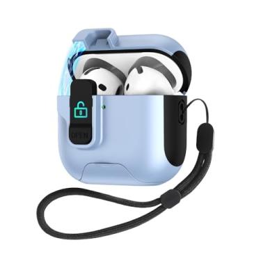Imagem de Capa de fone de ouvido com suporte magnético para vagens de ar 3 caixas de luxo para vagens de ar 3 cobertura protetora com cordão de qualidade,Light blue