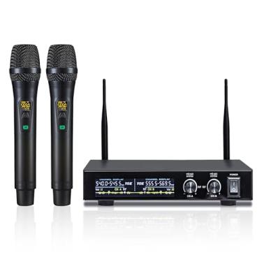 Imagem de XUNGUAN Sistema de microfone sem fio UR-2H, microfones de mão dinâmicos, alcance operacional de 150 metros, ideal para karaokê, festa, DJ, igreja, casamento, atividades internas/externas
