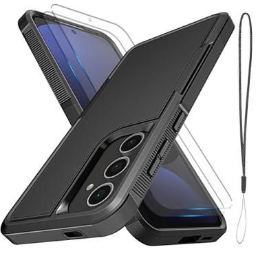 Imagem de YmhxcY Para Galaxy S24 FE [proteção contra quedas de grau militar de 3,5 metros] [antiderrapante] [2 peças de protetor de tela HD de vidro] Capa resistente à prova de choque para Galaxy S24 FE de 6,7