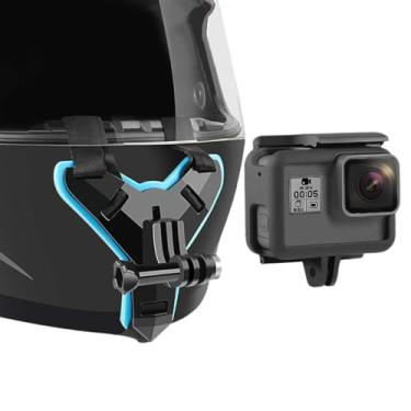 Imagem de Suporte ajustável para capacete moto bicicleta compatível com GoPro, SJCAM, DJI Action e câmeras esportivas - Fixação Estável e Ajustável para Filmagens em Primeira Pessoa Cor: Azul e Preto