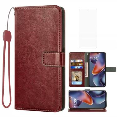 Imagem de Asuwish Compatível com Motorola Moto G 5G 2025 capa carteira protetora de tela de vidro temperado e capa flip de couro suporte suporte acessórios celulares capas de telefone para G5G 5 G G5 mulheres