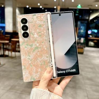 Imagem de Capa para Galaxy Z Fold6 com estampa de concha de luxo brilhante e glitter, fina, acrílica, transparente, à prova de choque (para Galaxy Z Fold6/laranja)