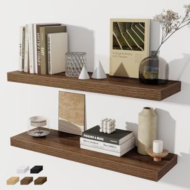 Imagem de Prateleiras flutuantes para parede, conjunto de 2 prateleiras flutuantes de 76 cm, prateleira de madeira rústica montada na parede para banheiro, sala de estar, quarto e cozinha, prateleira suspensa
