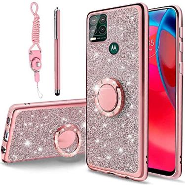 Imagem de B-wishy Capa para celular Moto G Stylus 5G com caneta Stylus, capa de TPU de silicone brilhante de luxo para mulheres e meninas com suporte, capa fina com strass brilhante para Motorola G Stylus 5G, rosa