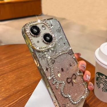 Imagem de Uioeua Capa de luxo compatível com iPhone 14, gato kawaii fofo e strass de diamante 3D com proteção à prova de choque para idosos e capa de telefone brilhante com glitter antiarranhões para mulheres e
