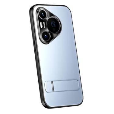 Imagem de LTLMYDAM Capa com suporte para Huawei Pura 80 Ultra/80 Pro/80 Pro+/80, cobertura total, proteção de lente de metal, à prova de choque, capa de policarbonato ultrafina, elegante, azul, 80 Ultra