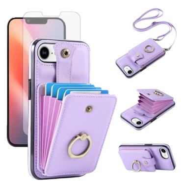 Imagem de Capa de celular para iPhone 16e/SE 2025/SE 4 carteira com protetor de tela, alça transversal, anel com suporte RFID para cartão de crédito i Phone16e i16e 16 e SE4 4ª geração 16eCase mulheres meninas