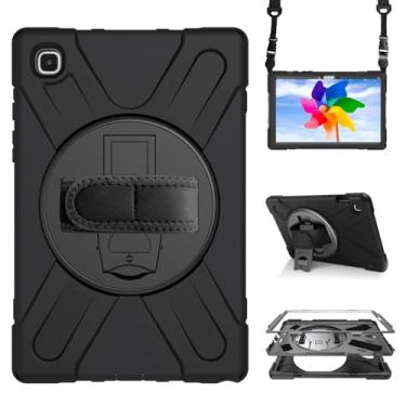 Imagem de Capa para Samsung Galaxy Tab A7 10.4 2020 (SM-T500/T505/T507/T503), capa protetora portátil à prova de quedas com suporte giratório 360, alça e alça de ombro, caneta Stylus (nova preta)