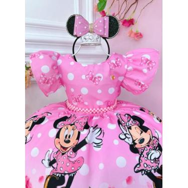 Imagem de Vestido Infantil Minnie Florido de Rosas Com Pérolas Festas - clubinho