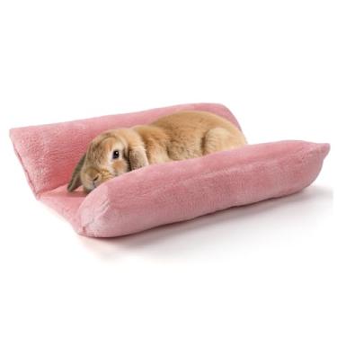 Imagem de Alphatool Cama de coelho macia de 39,9 cm x 35,5 cm - Cama de coelho, tapete de pelúcia quente para porquinho-da-índia, furão, animal pequeno - rosa