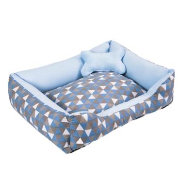 Imagem de Cama Caminha Pet para Cachorro ou Gato Médio 60cm x 47cm Lavável com Fundo Impermeável + Ossinho (Geométrico Turquesa)