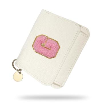 Imagem de Carteira para meninas, carteiras femininas com inicial, carteira pequena branca para crianças com 5 compartimentos para cartões, bolsas personalizadas, presentes para meninas e mulheres, presente de