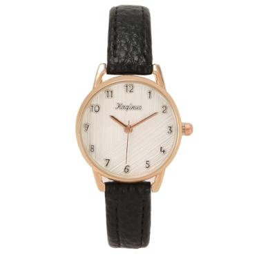 Imagem de Top Plaza Relógio clássico feminino, pulseira de couro, algarismos arábicos, fácil de ler, relógios femininos para pulsos pequenos, Preto, small