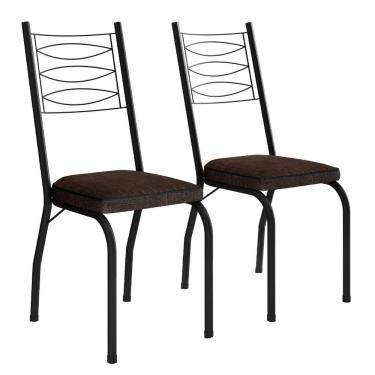 Imagem de Kit 2 Cadeiras Aço Carbono Tubular Metálica Acabamento D-25 Luana Preto-imbuia