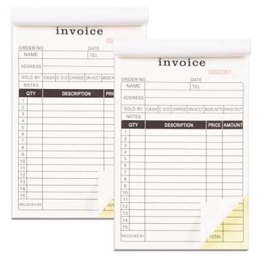 Imagem de FOBSME Livros de pedidos de vendas com formulários sem carbono de 2 partes 21,5 x 13,5 cm Livro de registro de recibos com papelão para lojas de varejo de pequenas empresas (2 blocos, 50 conjuntos por