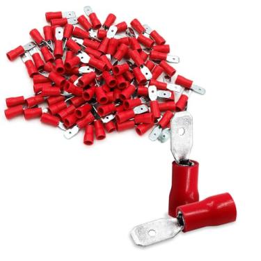 Imagem de Conector de fio de pá isolado masculino Baomain vermelho terminal de crimpagem elétrica 22-16 AWG 4,8 x 0,5 mm, pacote com 100