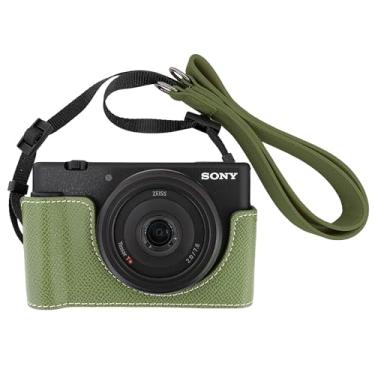 Imagem de VOVMOEYA Meia capa para câmera Sony ZV-1M2/ZV-1F, kit de gaiola de câmera de couro PU com alça de câmera - ZV1M2/ZV1F, Verde, couro