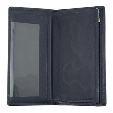 Imagem de Carteira organizadora de couro genuíno com porta-cartões de crédito, Preto, One Size, Carteira com capa para talão de cheques