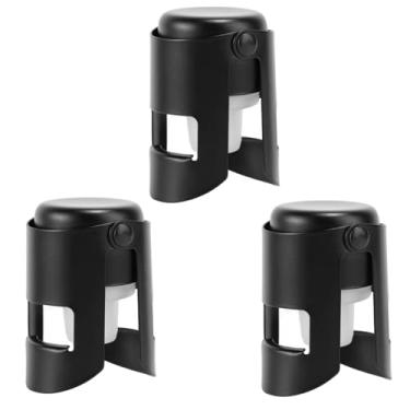 Imagem de 3 Rolhas de Champanhe, Rolha Garrafa de Aço Inoxidável e Silicone à Prova Fugas Mantém as Bolhas Frescas Seladores Champanhe Protetores Vinho Rolha para Cava Prosecco e Espumante (Preto)