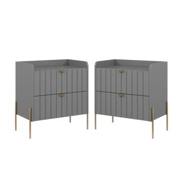 Imagem de Kit 2 Mesas De Cabeceira Venus 60cm Base De Aço Carbono Cor Dourada