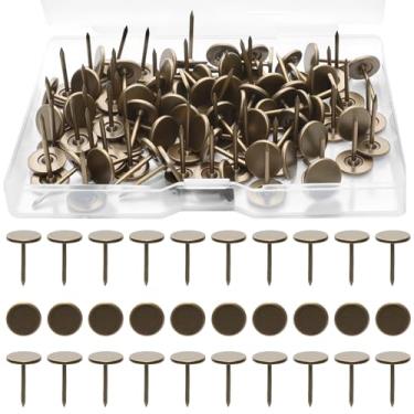 Imagem de 100 peças de tachas de polegar de estofamento para parede, tachinhas de estofamento estilo vintage bronze de 1,7 cm x 1,1 cm, tachas de polegar resistentes para unhas decorativas para bricolage