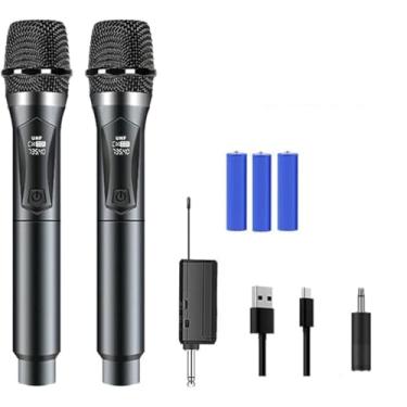 Imagem de Microfone sem Fio Duplo UHF - Microfone Dinâmico Profissional Ideal para Festas, Eventos, Karaokê, Palestras, Aulas e Igrejas - Receptor Inclusos M87