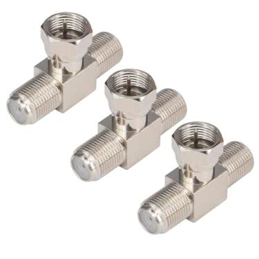 Imagem de Kaunosta Divisor de cabo coaxial, divisor/combinador de antena de TV RG6 F tipo macho para 2 fêmeas 3 vias 2 em 1 saída T combinador de cabo coaxial para TV vídeo VCR antena satélite consumidor