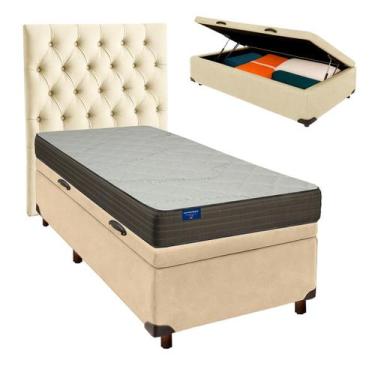 Imagem de Cama Box Bau + Colchão Solteiro D33 Orthotech Inducol + Cabeceira Esto