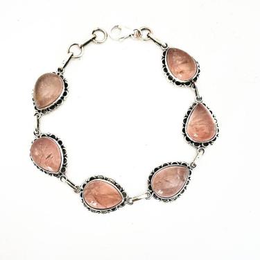 Imagem de Pulseira Gotas Quartzo Rosa Prata De Bali 925