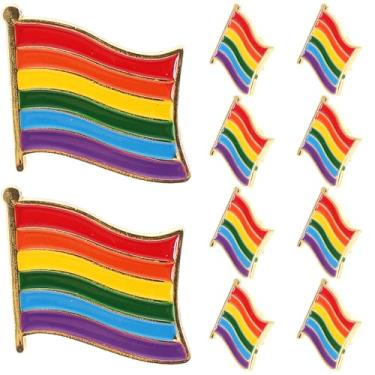 Imagem de NUOBESTY 10 broches de bandeira de arco-íris, verniz, ferro para fogão, crachá decorativo para festa de reunião de festivais