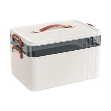 Imagem de KiBcsLic Caixa médica portátil para primeiros socorros, elegante, prática, com tampa, caixa de armazenamento de emergência com alça para carro, 2 Camadas