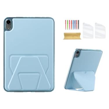 Imagem de Dteck Capa traseira para iPad mini de 8,3 polegadas (A17 Pro/6ª geração) versão 2024/2021 com suporte, 2 películas protetoras de tela/1 caneta stylus incluída, capa protetora ultrafina e leve, azul