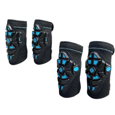 Imagem de UGPLM Crianças cotovelo as joelheiras do cotovelo conjunto de equipamentos de proteção para pilotagem de scooter, Preto E Azul, M